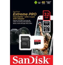 Sandisk 32GB microSDHC Extreme Pro UHS-I V30 A1 + adapterrel