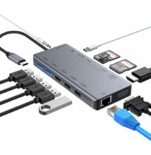 Type-C DOKKOLÓ 13 az 1-ben  1x USB-C, 3x USB 2.0, 2x USB 3.0, 1x HDMI, 2x SDXC, 1x microSD, 1x VGA, 1x 3.5mm audio, 1x Ethernet