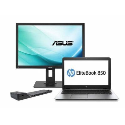 Komplett PC HP EliteBook 850 G3 + Docking station HP Ultra Slim D9Y32AA + 24" ASUS BE24A IPS Monitor (Quality Silver)